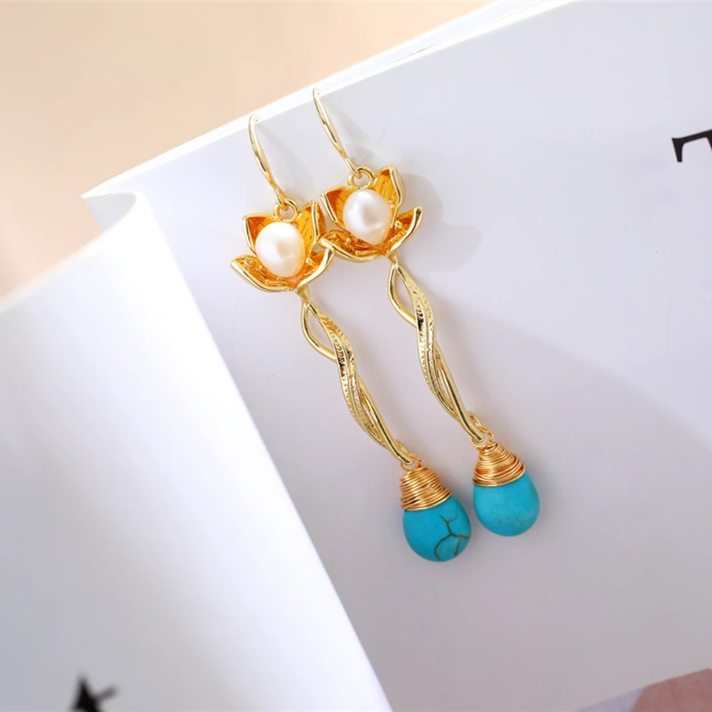 DAIMI 7-8 мм жемчужные серьги бирюзовый дизайн для женщин подарок | Украшения и