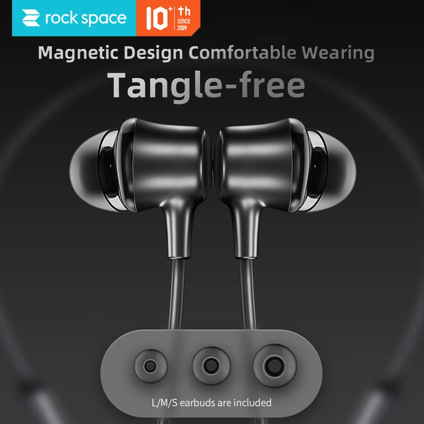 

ROCKSPACE Wireless Earphone ANC Bluetooth Headphone With Mic Active Noise Canceling Sports Earbud In Ear Canal Magnetic Flexible
