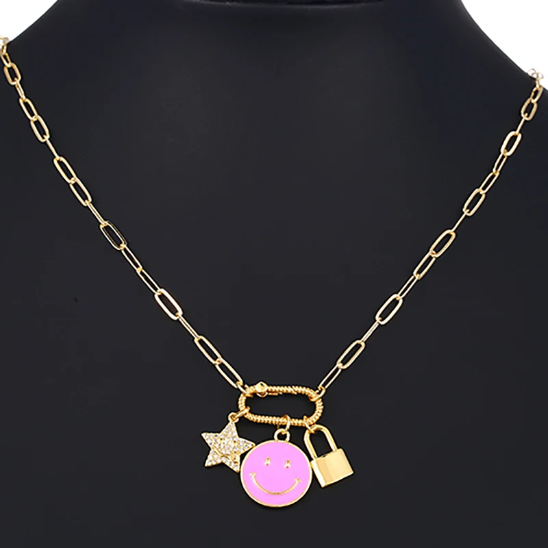 

ZHINI New Luxury AAA Zircon Crystal Statement Choker Necklaces for Women Simple Cute Smiley Pendant Necklace Jewelry collares