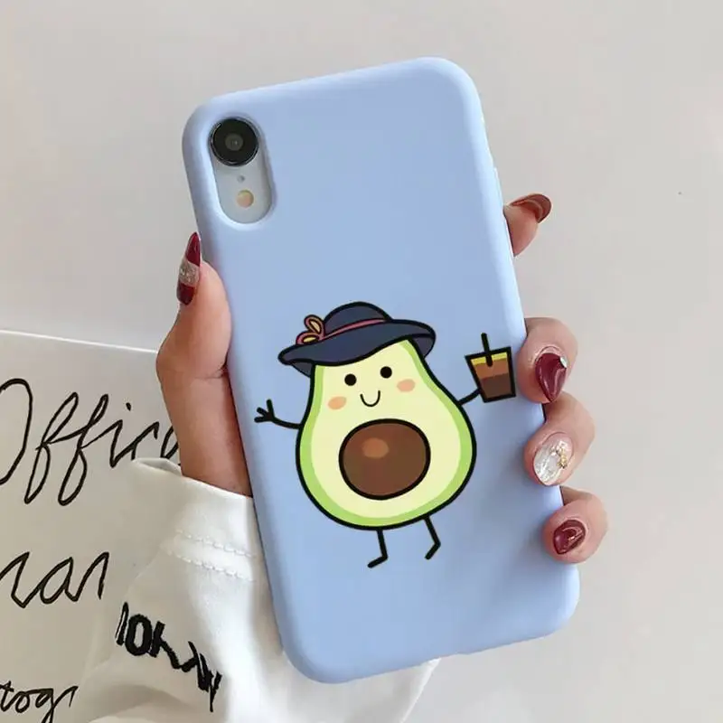 

Cartoon cute avocado Phone Case for iPhone 12 mini pro max 11 Pro Max X XR XS 8 7 6s Candy Blue Silicone Case