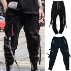 Брюки-султанки мужские с боковыми карманами, черные однотонные джоггеры с лентами в стиле хип-хоп, модная повседневная Уличная одежда, 2021