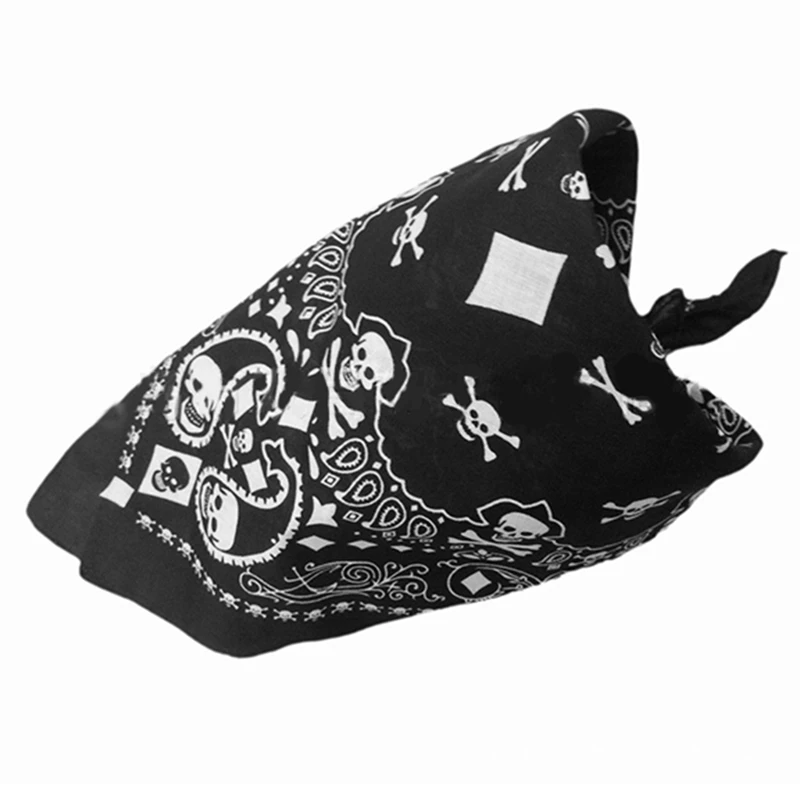 Бандана хлопок повязка на голову черный белый Череп квадратный шарф 55 см *