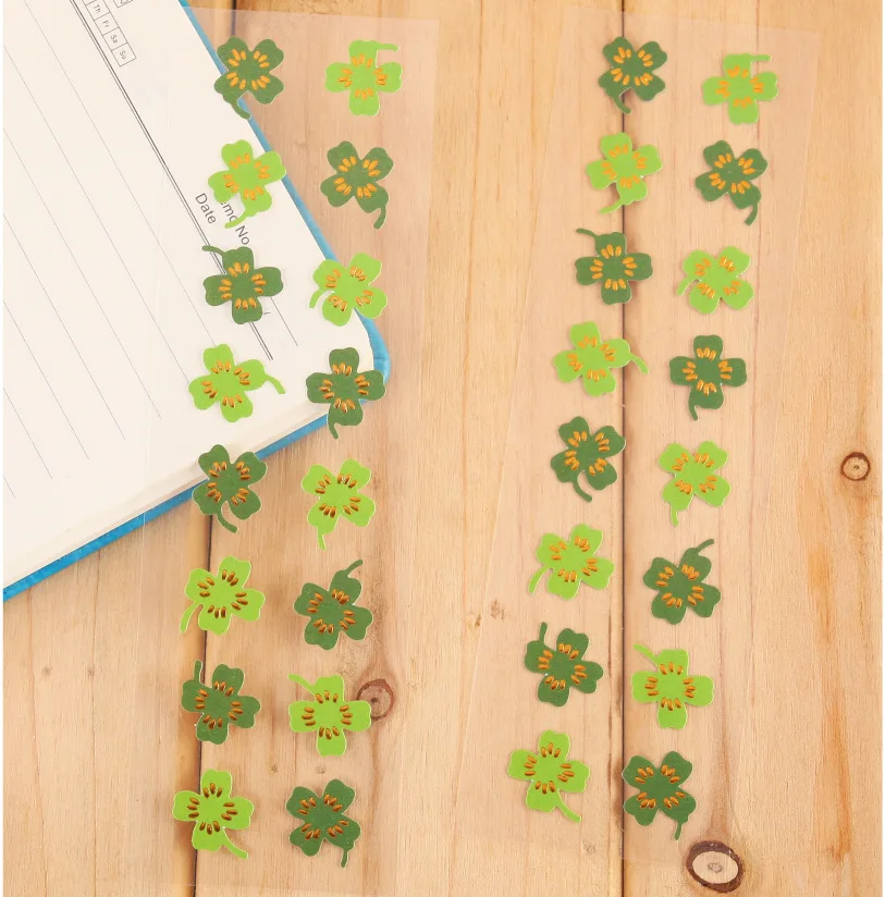 Green clover 2 set 2 set Decorative Vintage Journal Diary Gold Paper Flower Plant Stickers Scrapbooking Flakes Stationery - Цвет: Green clover 2 set