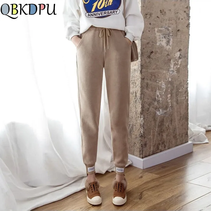 Зимние теплые хлопковые брюки из флиса с высокой талией больших размеров