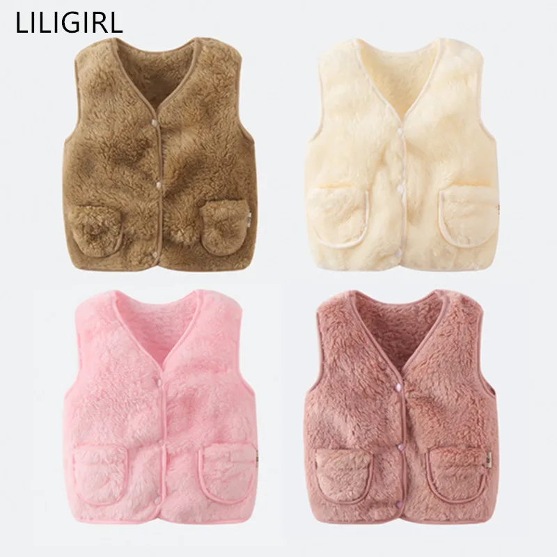 LILIGIRL/хлопковый детский жилет плюшевая куртка без рукавов детская одежда, жилеты для мальчиков, зима-осень, жилет для девочек верхняя одежда, куртка