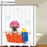 bulldog pattern shower curtains cartoon bath curtain cat puppy printed fabric polyester bathroom screen with hooks home decor