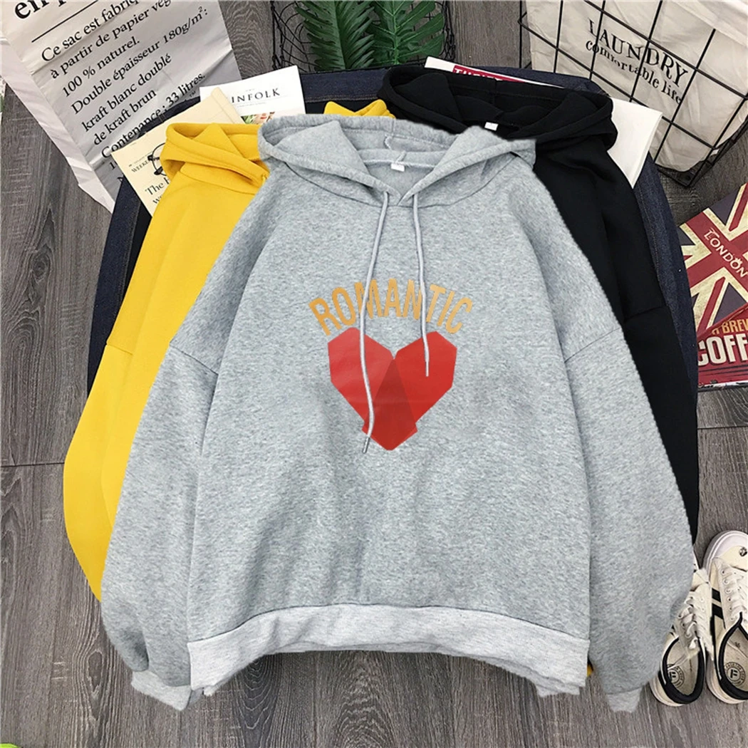 Romatic Письмо Сердце печати толстовки для женщин уличная Осень Зима Плюшевые