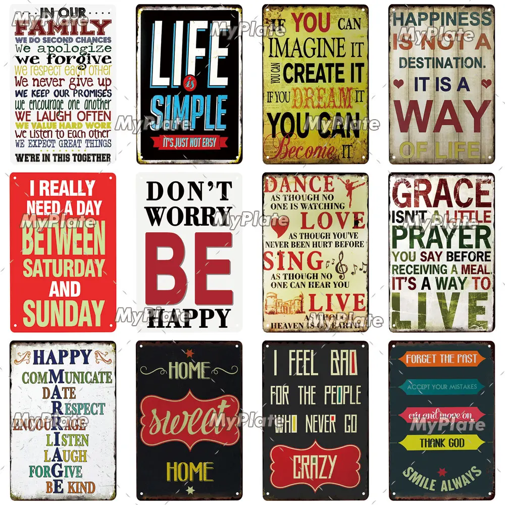 [MyPlate] Правила семьи металлический знак винтажная фотопластина Настенный декор