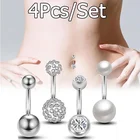 Женское кольцо на пупок из нержавеющей стали, с инкрустацией кристаллами