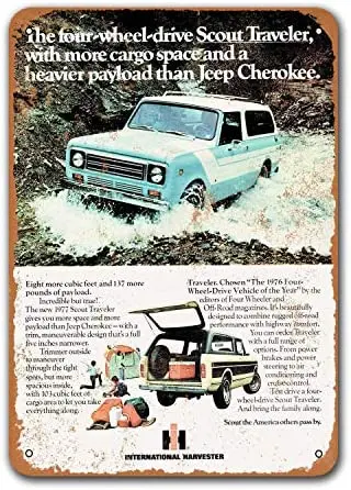 

1977 International Scout Traveler Vintage Car Tin Signs, Sisoso Metal Plaques Poster Pub Bar Retro Wall Decor 8x12 inch