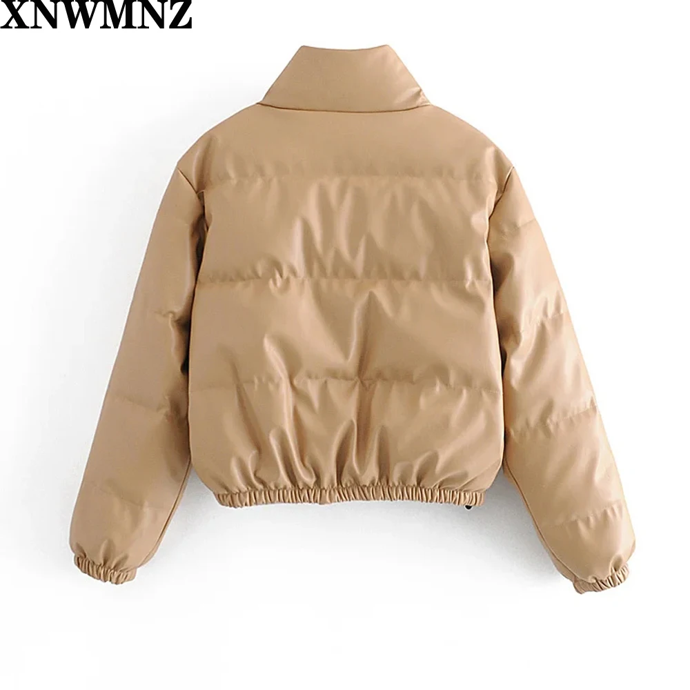 XNWMNZ Lady winter Casual Stand Collar Parkas Women Fashion Coats Women Elegant PU Leather Short Cotton Jackets Female Ladies