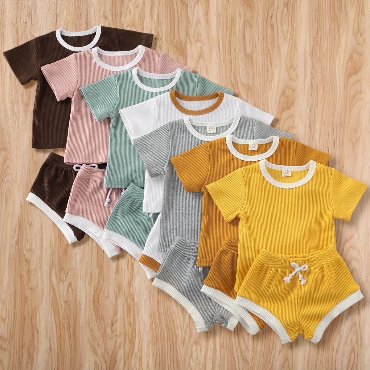 

2PCS Toddler Baby Boy Girls Knitted T-shirt Tops Short Pants Clothes Set Sunsuit