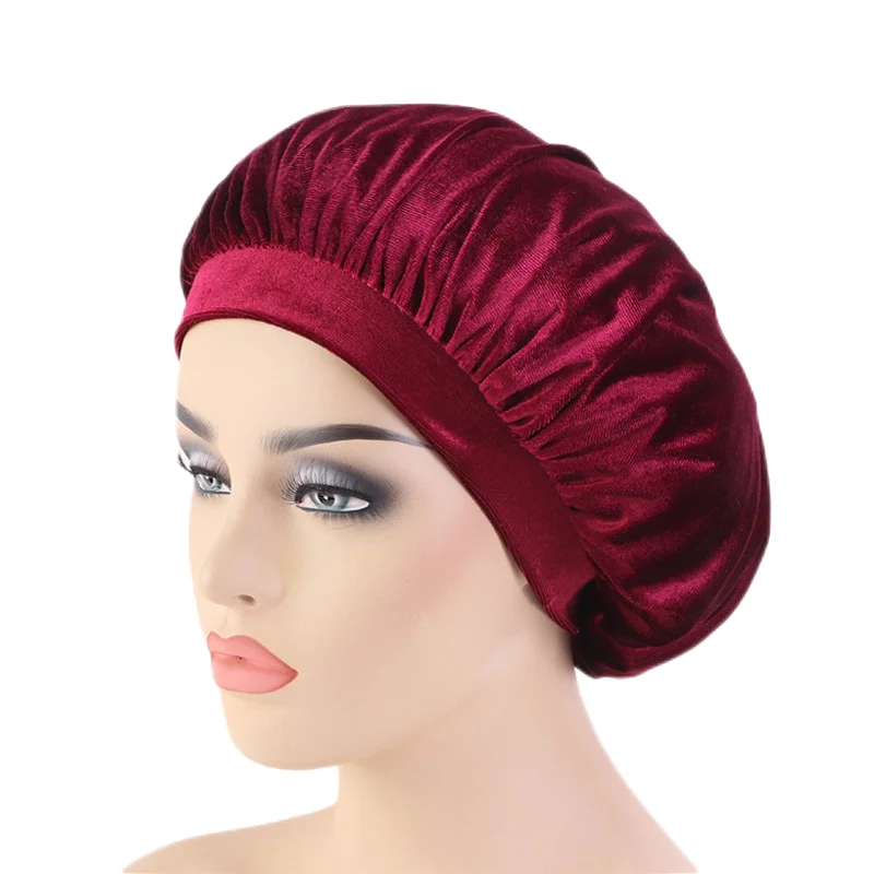 New velvet high elastic wide-brimmed nightcap flannel round hat chemotherapy scarf | Skullies &amp Beanies