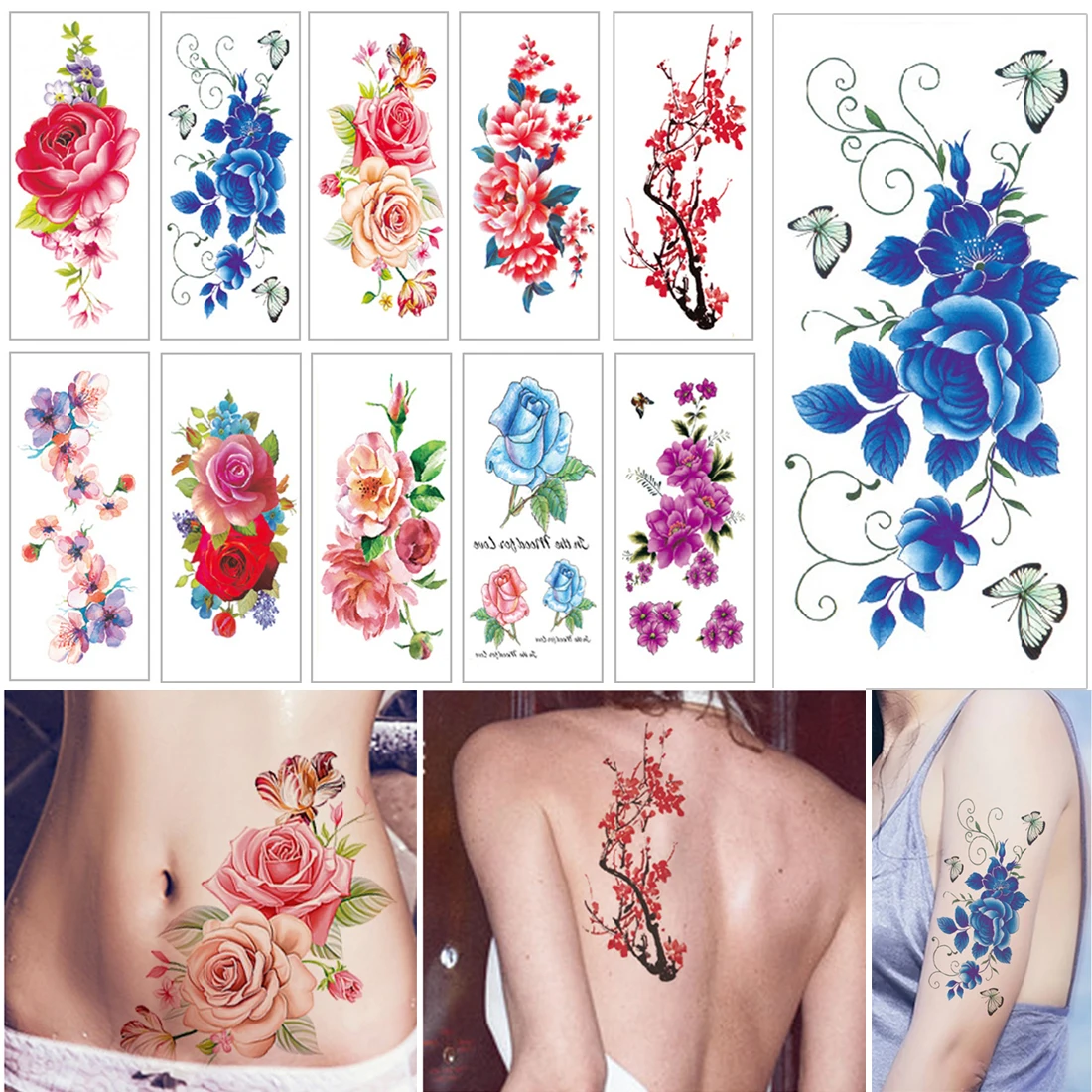 

Сексуальная тату-наклейка с цветами, Реалистичная Временная тату-наклейка для девушек и женщин, водонепроницаемый тело, искусственная тату...