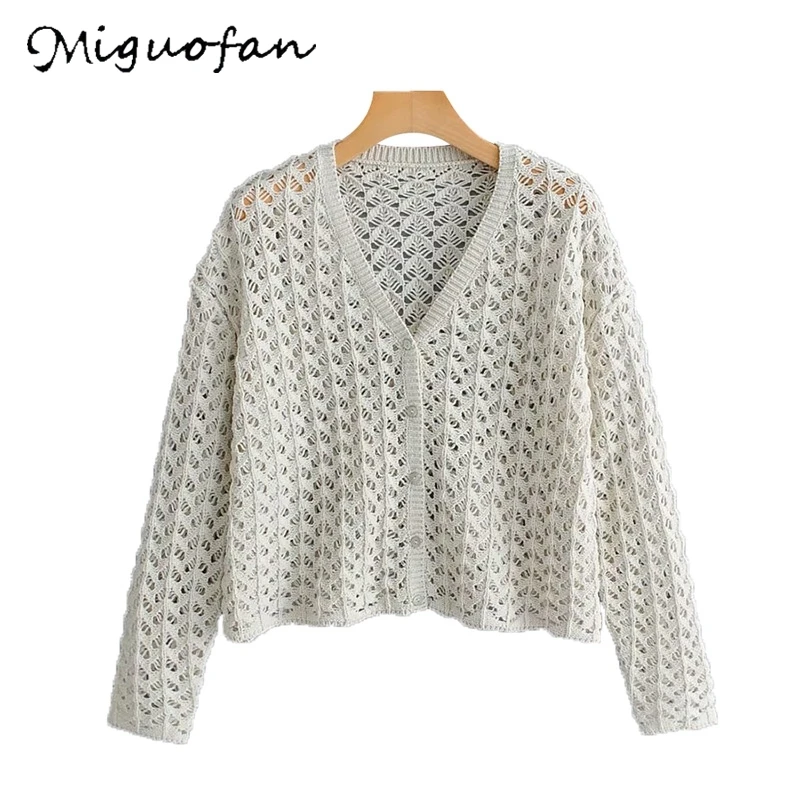 Miguofan однотонные Вязаные Короткие кардиганы женские свитера джемперы с вырезами