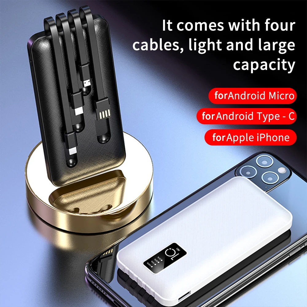 30000mAh Power Bank With 3 in 1 Charging Cable USB...