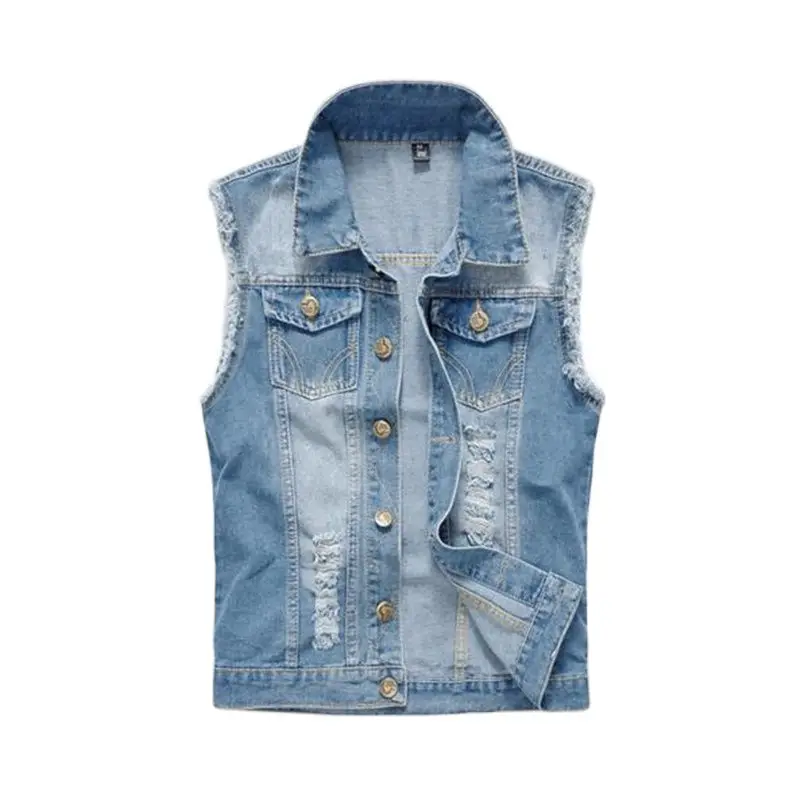Светильник синий мужской джинсовый жилет Slim Fit Куртки без рукавов отверстие