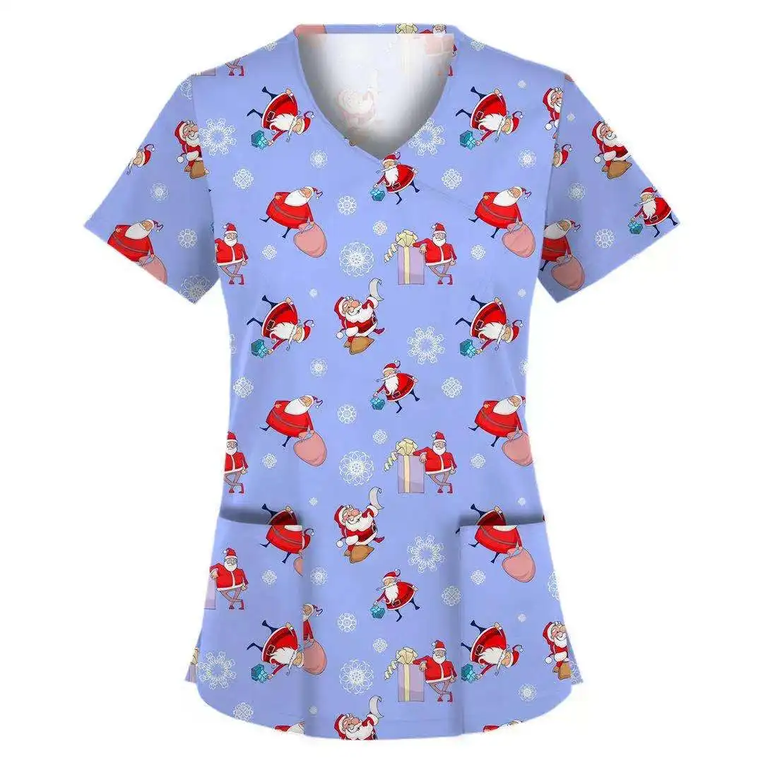 

Рождественская блузка для медсестры, медицинская Униформа аниме для женщин, медицинские скрабы для больницы, рубашки, короткий топ с карман...