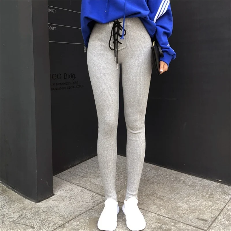 

WOMENGAGA 2021 Autumn New Women Clothing Korean Fashion Pants Drawstring Bandage Tight Casual Leggings Women Trousers Winter AV1