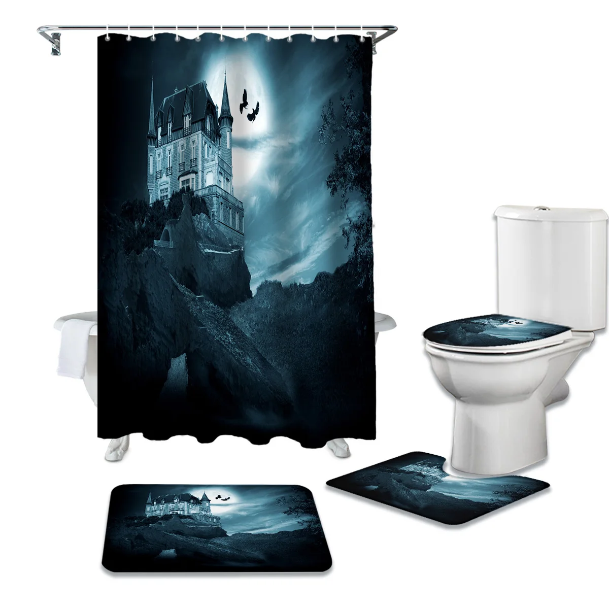 Душевая занавеска для ванной комнаты и ковер в комплекте настенная крышка