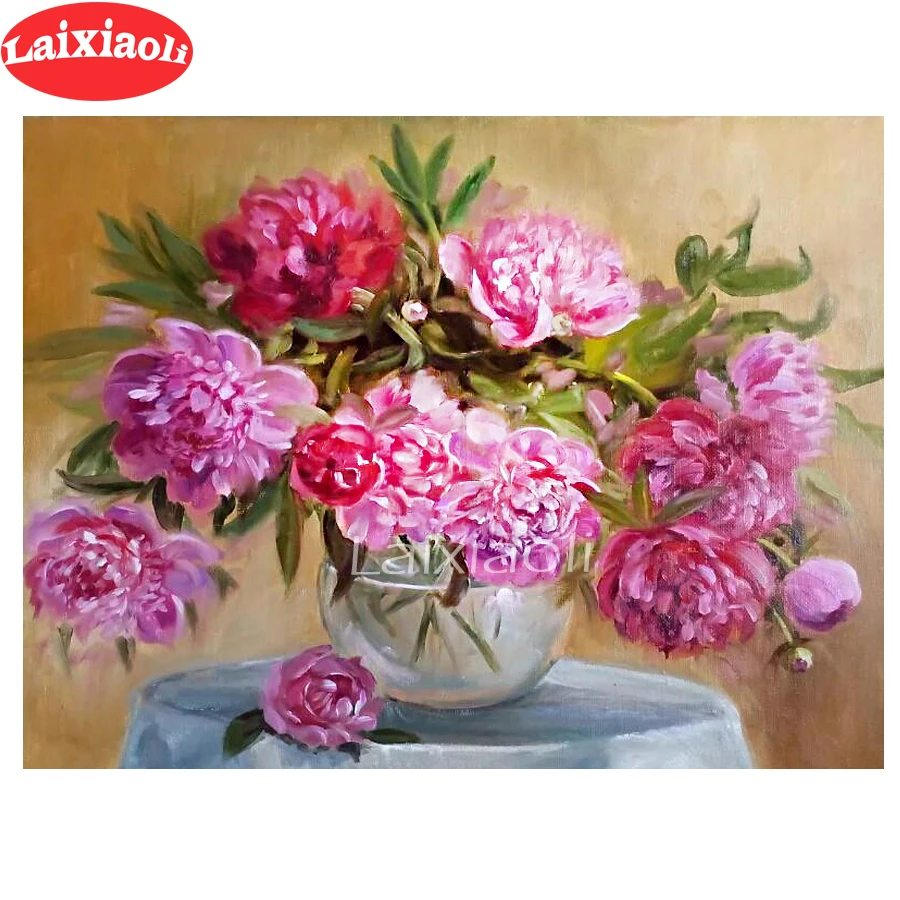 

5D DIY Diamond Wall Painting Embroidery Sticker picture peonies Flower Full Square round Drill Handmade Cross Stitch puzzle art