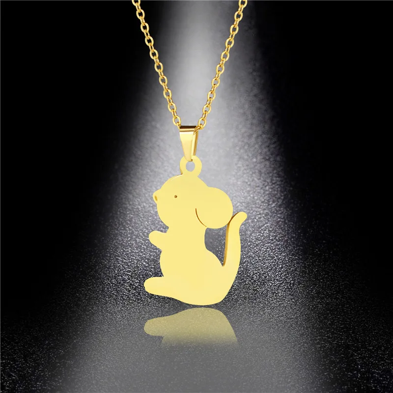 

304 Stainless Steel Mouse Pendants Chain Necklace Wholesale 18K Gold Plated Jewelry Accessories Fashion Female Lovely Gifts