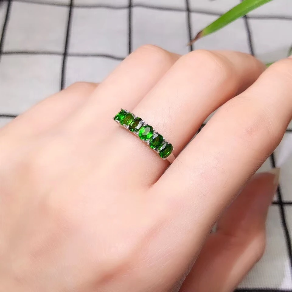 Натуральный зеленый диопсид кольцо с камнем S925 серебро натуральный драгоценный