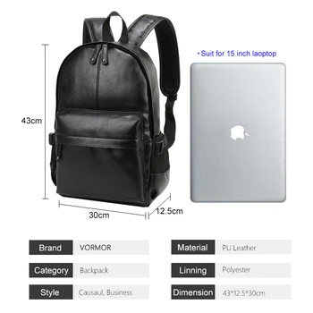 VORMOR Brand Men Backpack Leather School Backpack Bag Fashion Waterproof Travel Bag Casual Leather Book Bag Male