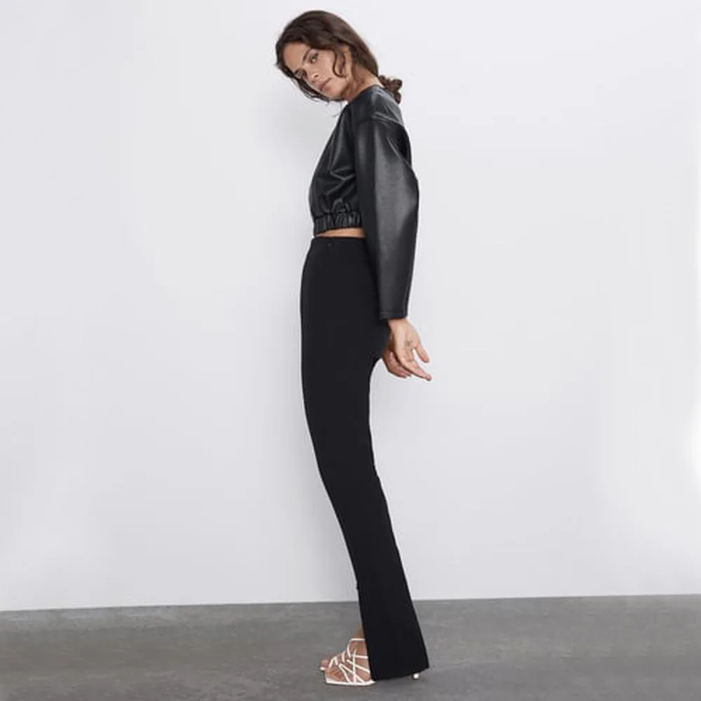 Женский кожаный короткий Свитшот ZA Черный Повседневный свитшот в стиле панк