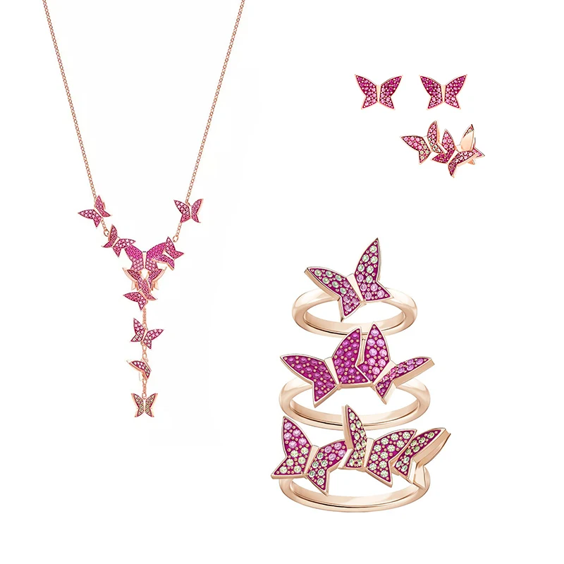 

Swa Fashion Women's Jewelry Pink Butterfly Series Jewelry Sets Women's Earrings Necklaces Bracelets Fashion Jewelry