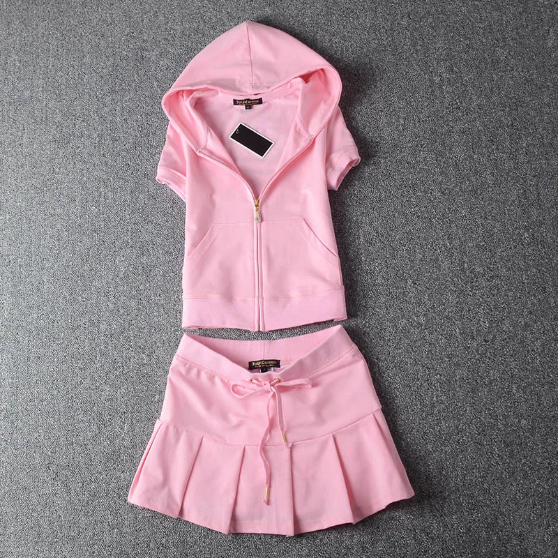 

Two Piece Set For Women Casual Hooded T Shirt & Mini Skirt Fashion Solid Candy Color Elegance Sweet Cotton Sports Suits S-XL
