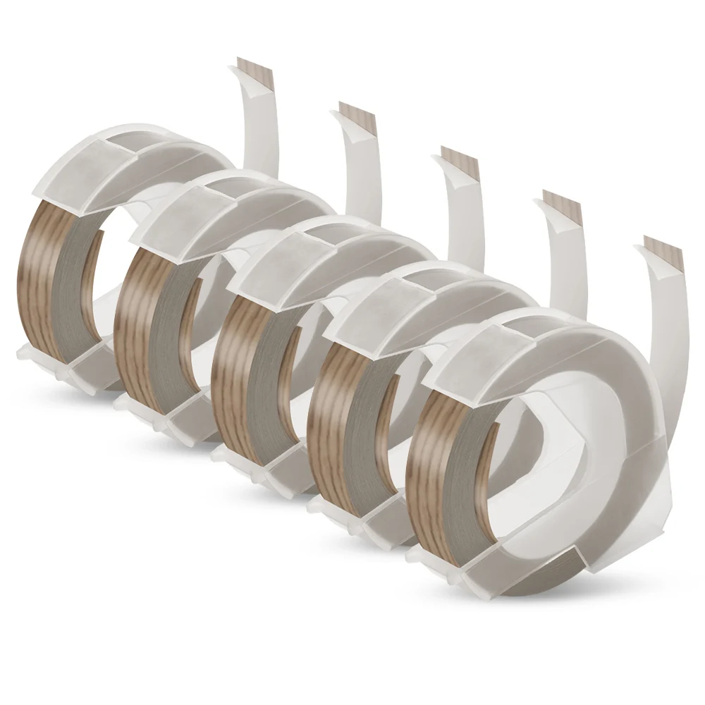 5PK 9 мм 3D тиснение ленты пластик белый на дереве этикетка лента совместима с Dymo