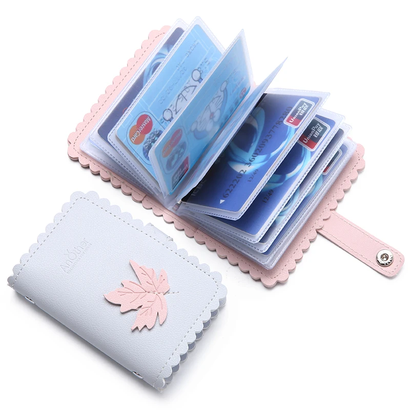 

JULICXYJ 2019 New Women PU Leather Card Holder Cute Leaves ID Credit Cards Wallet Clutch Passport Cover Business Card Bag Case