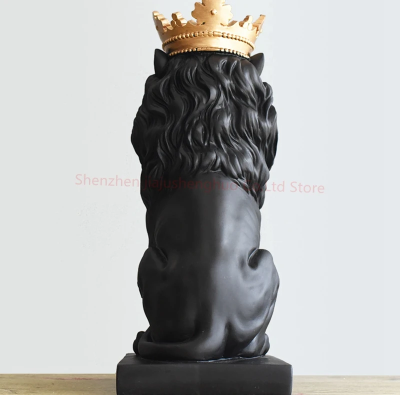 Новая креативная современная статуя черного льва с золотой короной статуэтка