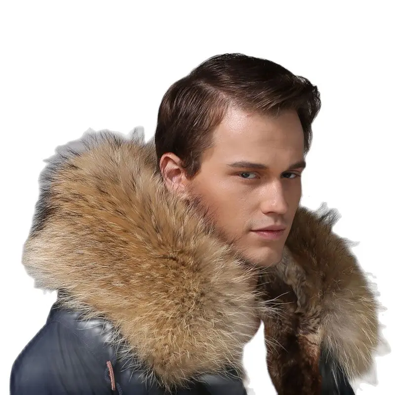 Мужская короткая Парка темно-синего цвета с подкладкой из искусственного меха -