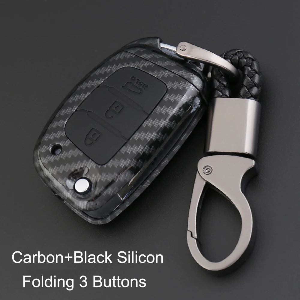 Чехол для ключа из углеродного волокна 3 кнопки чехол Брелока Для Elantra (2011 2015) Solaris