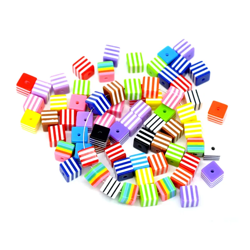 50 шт 8 мм Смешанные квадратные полосатые полимерные бусины шармы для браслета
