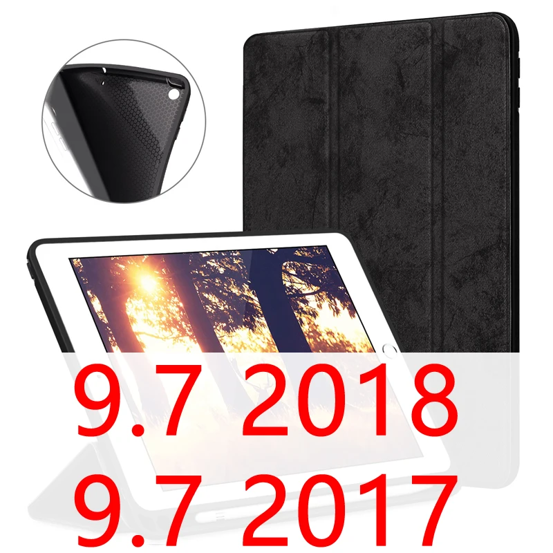 Black 9.7 Чехол для iPad Pro 11 с держателем-карандашом для iPad 9,7 чехол мягкий силиконовый задний умный чехол для iPad 9,7 Funda Coque - Цвет: Black 9.7