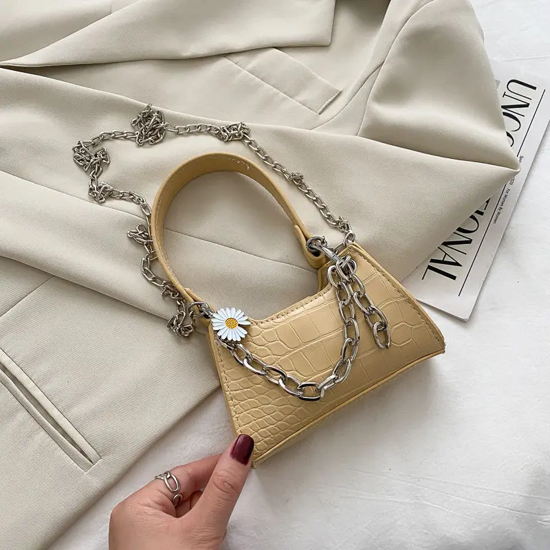 

Vintage Women Mini Crossbody Bags Daisy Flower Ladies Small Handbags PU Leather Girls Clutch Purse Fashion Chain Shoulder Bag