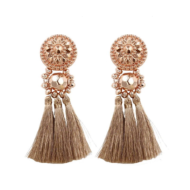 Модные женские маленькие тканевые серьги с кисточками, Boho ювелирные изделия ручной работы, Aretes De Mujer Boucle D'oreille Femme, летние серьги с бахромой - Окраска металла: Big size-rose gold