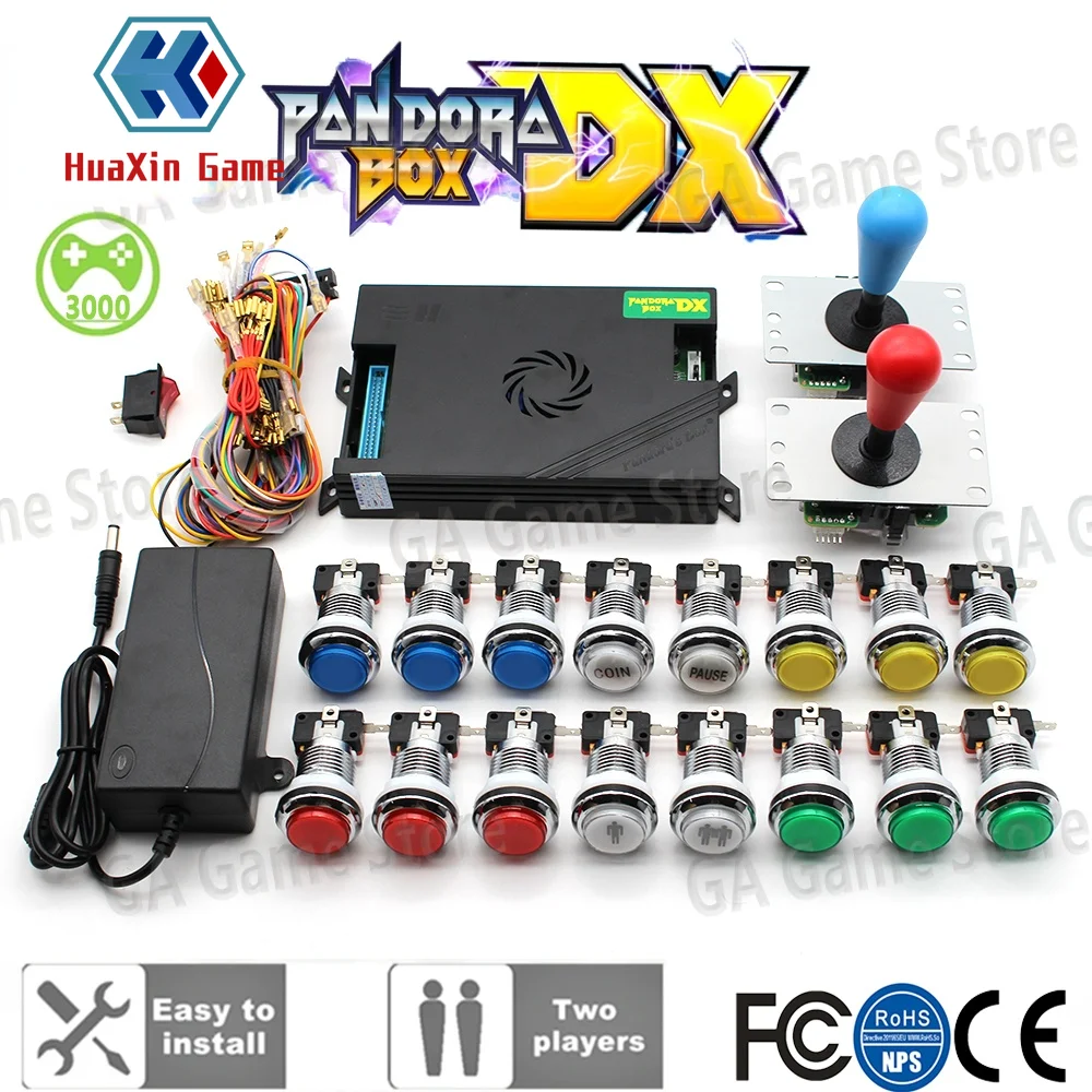 SANWA-Mando Original Pandora Box DX 3000 en 1 con 2 jugadores, máquina de Arcade casera con Manual, botón pulsador LED cromado, bricolaje