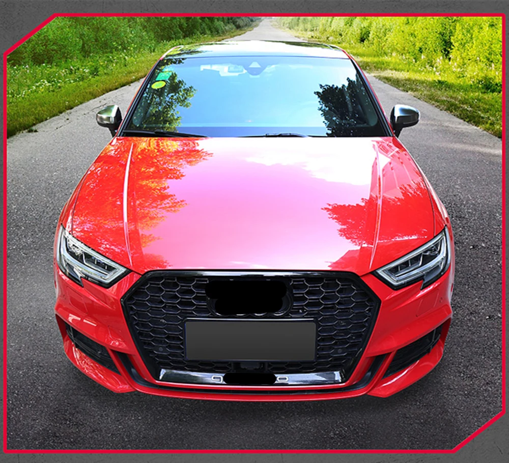 Вафельная Ткань Стиль решетка ABS для A3 S3 8V RS3- передний бампер гоночные решетки стайлинга автомобилей с подгибом с европейскими держатель номерного знака