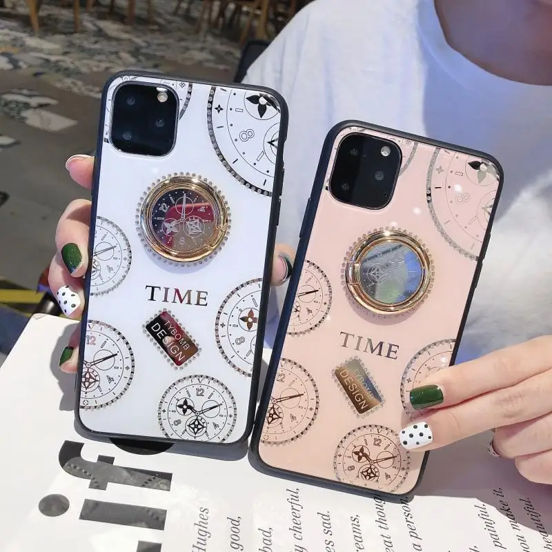 

KONSMART Case For VIVO X60 Pro Luxury Glitter Mirror Fashion Jewelry Phone Cases VIVO Y52S Y73S X60 3D Time Bracket Finger Ring