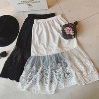 2021 women lady lace slip casual skirt knee length natural waist a line floral underskirt petticoat fashion new white black