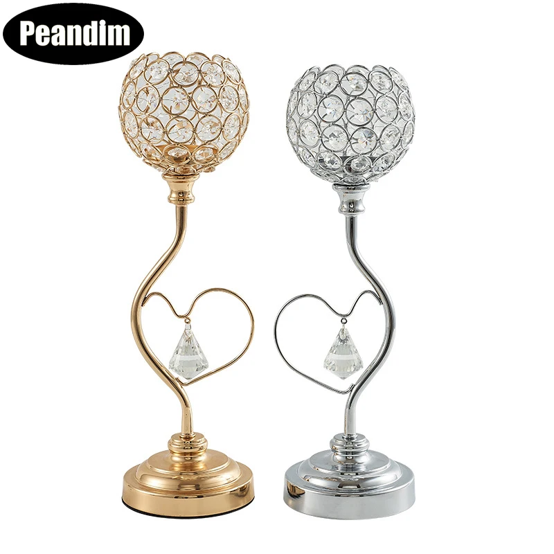 Подсвечник в форме сердца с золотыми кристаллами | Дом и сад