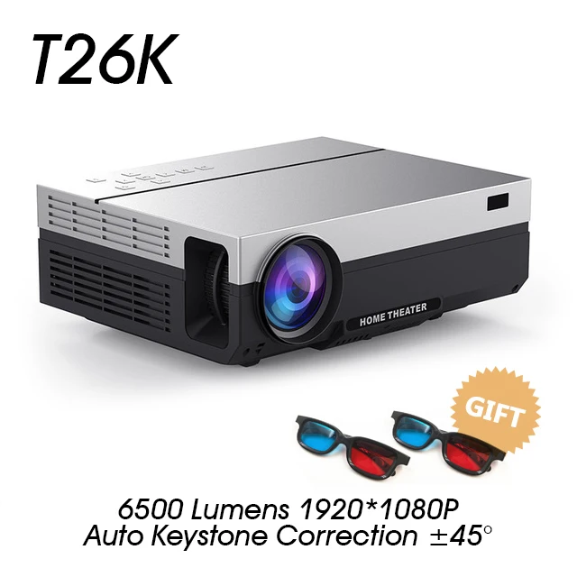 ALSTON T26 серия Full HD 1080P проектор 6500 люмен Домашний кинотеатр HDMI VGA USB tv 3D T25 T26 проектор с подарком - Цвет: T26K-black-1920x1080