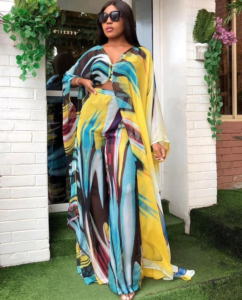 Комплект из 2 предметов платья с Африканским принтом для женщин летняя одежда