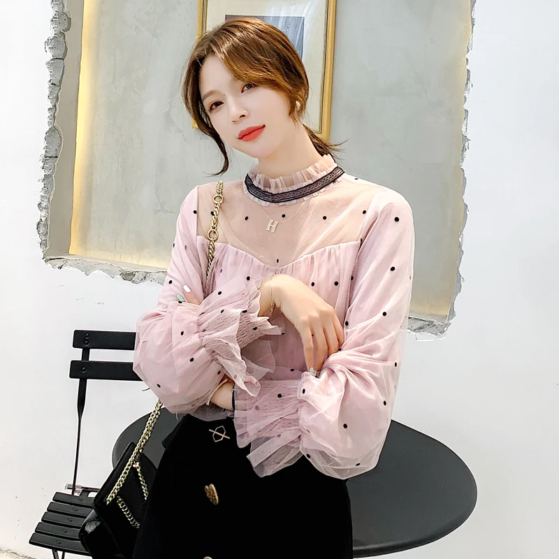 COIGARSAM Повседневная Блузка в горошек для женщин Новинка Весна длинный рукав шифон