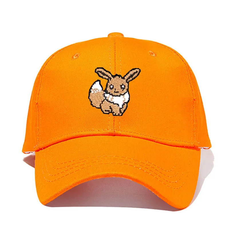 Вышивка Pixelated Pokemon Go Eevee Ash игра анимация персонажи папа шляпа хлопок Бейсболка для мужчин и женщин шляпа - Цвет: Оранжевый
