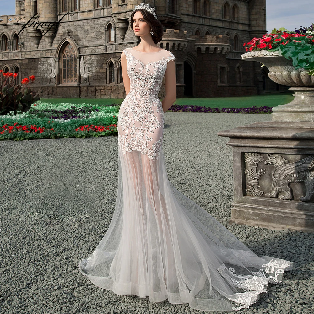 Fmogl сексуальные прозрачные кружевные свадебные платья с открытой спиной Русалка